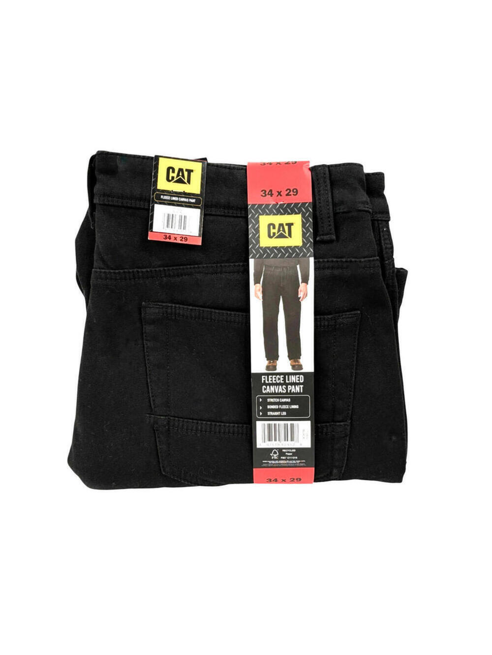 CAT Fleece Lined Canvas Pants Mens Size 34 x 29 Black Insulated Stretch